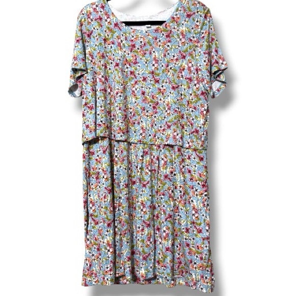 J. Jill Dresses & Skirts - J Jill women’s size XL Blue Floral Jersey Short Sleeve Layered Dress pockets